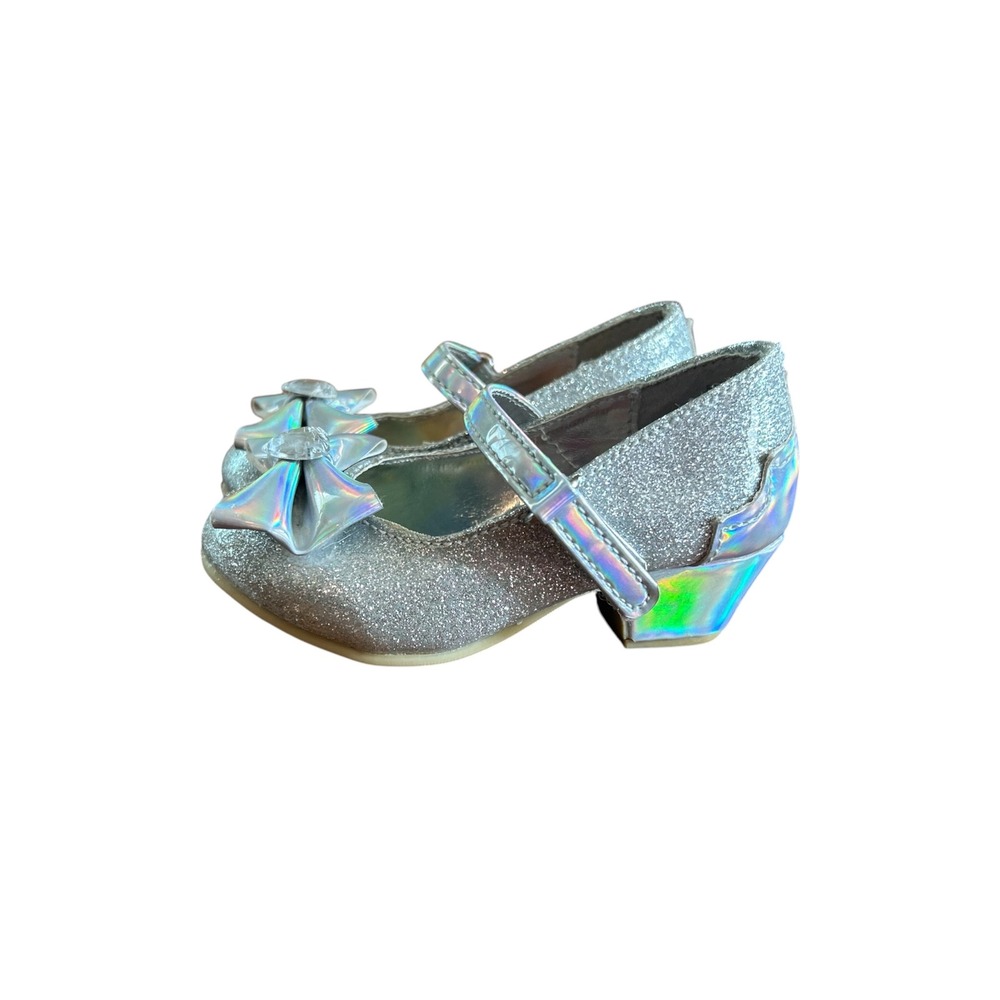 Disney Princess Silver Glitter Mary Jane Dress Shoes Iridescent Bow Baby Girl 6
